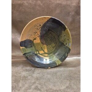 Handmade Art Pottery Hanging Bowl Splatter Paint Blue/Green/Cream